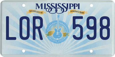 MS license plate LOR598