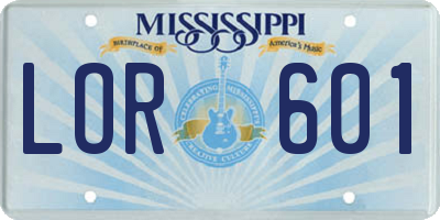 MS license plate LOR601