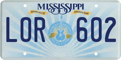 MS license plate LOR602