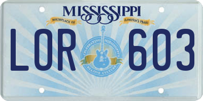 MS license plate LOR603