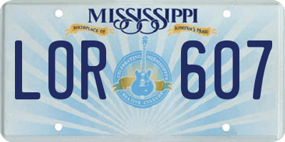 MS license plate LOR607