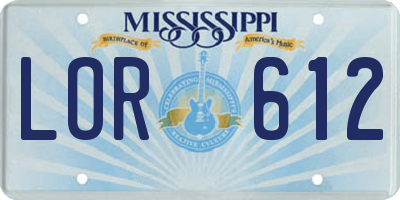 MS license plate LOR612