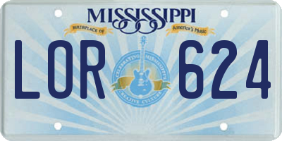 MS license plate LOR624