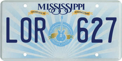 MS license plate LOR627