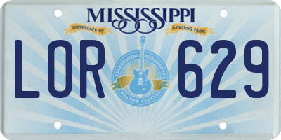 MS license plate LOR629