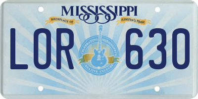 MS license plate LOR630