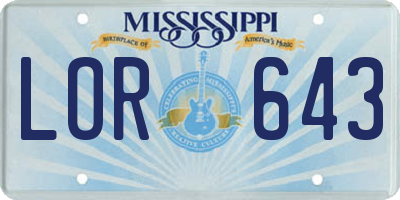 MS license plate LOR643