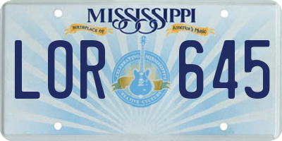 MS license plate LOR645