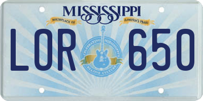 MS license plate LOR650