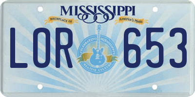 MS license plate LOR653