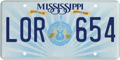 MS license plate LOR654