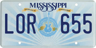 MS license plate LOR655
