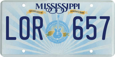 MS license plate LOR657