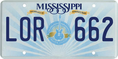 MS license plate LOR662