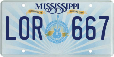 MS license plate LOR667