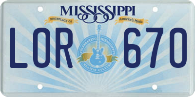 MS license plate LOR670