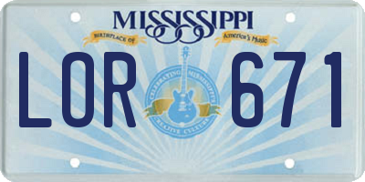 MS license plate LOR671