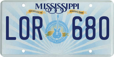 MS license plate LOR680