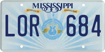 MS license plate LOR684