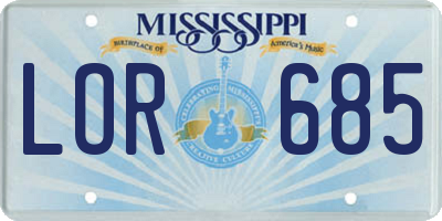 MS license plate LOR685