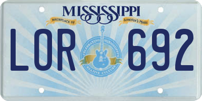 MS license plate LOR692