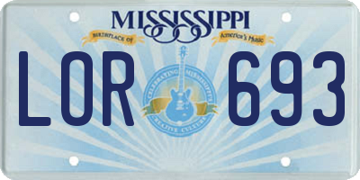 MS license plate LOR693