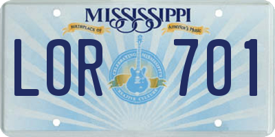 MS license plate LOR701