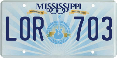 MS license plate LOR703