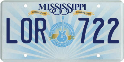 MS license plate LOR722