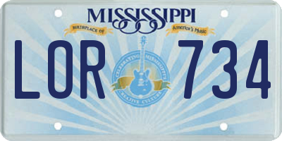 MS license plate LOR734