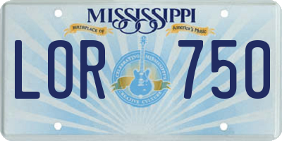 MS license plate LOR750