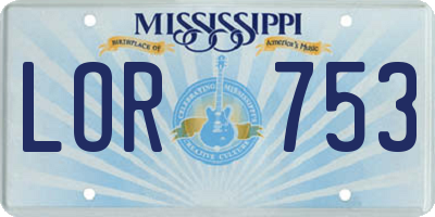 MS license plate LOR753