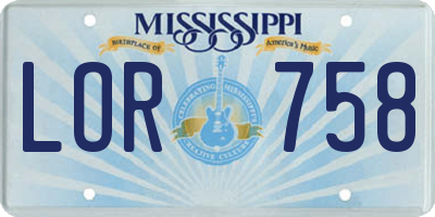 MS license plate LOR758