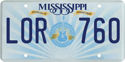 MS license plate LOR760