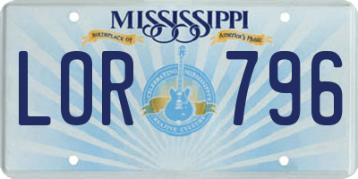 MS license plate LOR796
