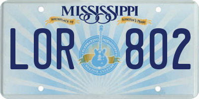 MS license plate LOR802