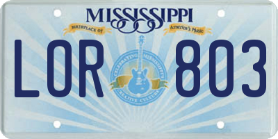 MS license plate LOR803