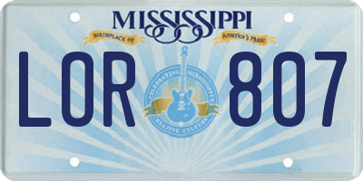 MS license plate LOR807