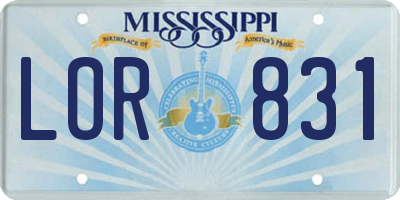MS license plate LOR831