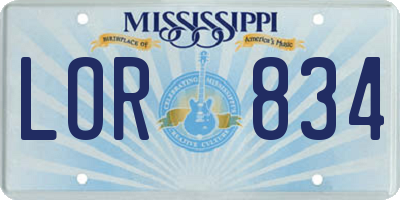 MS license plate LOR834
