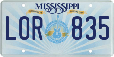 MS license plate LOR835