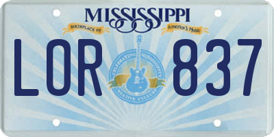 MS license plate LOR837