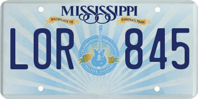 MS license plate LOR845