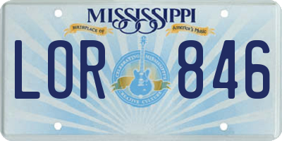 MS license plate LOR846