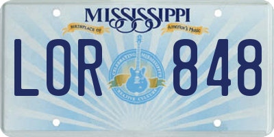 MS license plate LOR848