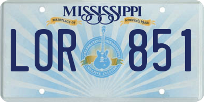 MS license plate LOR851