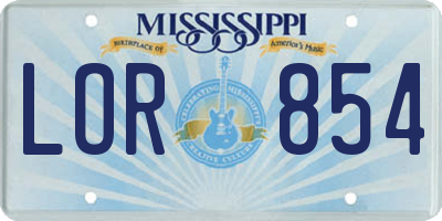 MS license plate LOR854