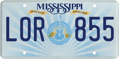 MS license plate LOR855