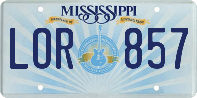 MS license plate LOR857