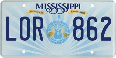 MS license plate LOR862